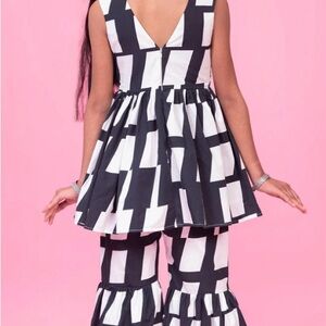 Black and White Geometric Ruffled Jumpsuit